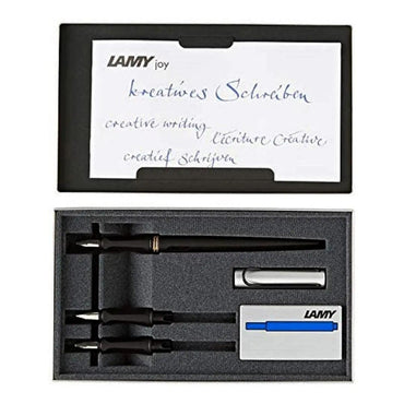 LAMY Joy AL 011 Calligraphy Set in Black and Aluminium with Black Ink Cartridges The Stationers